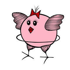 Pink Vector Easter chick fat girl hula hooping on a white background