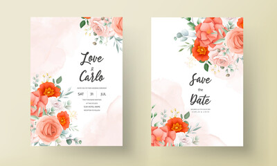 Beautiful orange flower wedding invitation card template
