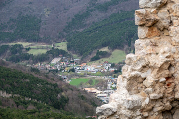 view to a valley from a castel ruin