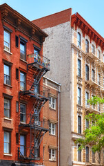 Picture of old buildings with fire escapes, New York City, USA.