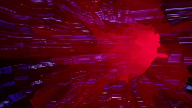 3d tunnel animation sci-fi alien tunnel city red fog