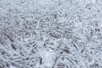 The texture of the thin ice on the water surface