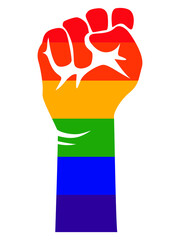LGBTQ+ fist icon.Rainbow colored human hand making a fist,illustrating the LGBTQ+ community fight for equality