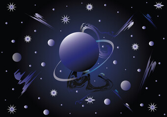 Fototapeta premium Night sky with planets and illuminated aura and stars. Night abstract sky motif in vector format and jpg.