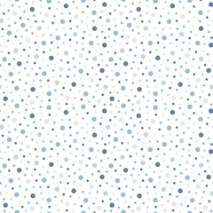 Polka dot seamless vector pattern. Blue, green and beige points, confetti on white background for cute holiday design, kid and fashion textile, fabric, package, scrapbooking, wrapping paper