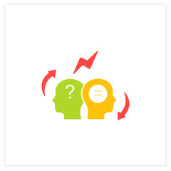 Conflict resolution flat icon.Conflict between two persons.Peaceful solution to disagreement.Resolves issues sensibly and fairly.Misunderstanding concept. Vector illustration