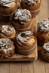 Beautiful Easter craffins on wooden table.