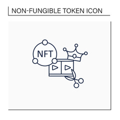 NFT video clips line icon.Clips with non fungible token coin. Selling.Represent digital files. Used to commodify digital creations. Cryptocurrency concept. Isolated vector illustration.Editable stroke