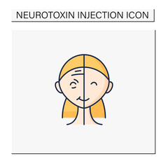 Cosmetic injection color icon.Before and after injection.Face lifting. Rejuvenation.Comparison.Beauty cosmetic procedure.Isolated vector illustration