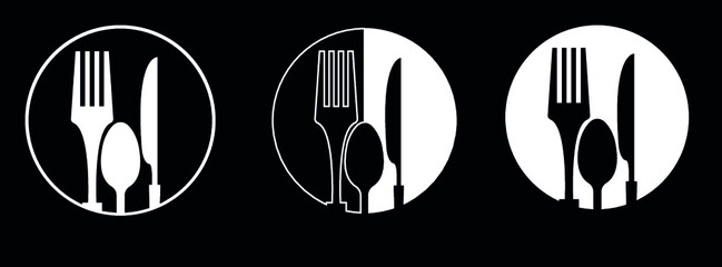 Restaurant menu black white icon Plate with fork knife