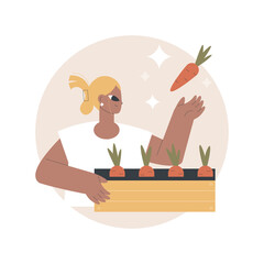 Growing vegetables abstract concept vector illustration. Home gardening for beginners, planting in ground, organic food, salad seeds, container garden, eat fresh food abstract metaphor.