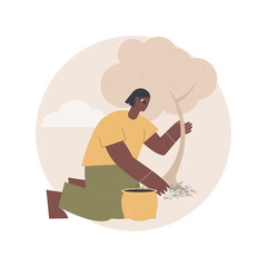 Mulching plants abstract concept vector illustration. Soil covering, plant protection, weed control, retain moisture, garden bed, wood chips, landscape fabric, decorative mulch abstract metaphor.