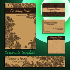 Vector set retro corporate template . Card or invitation. Decorative elements - paisley. Hand drawn background.