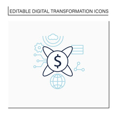 Tokenization technologies line icon. Software prevents credit card theft information. Protection bank accounts. Digital transformation concept.Isolated vector illustration.Editable stroke