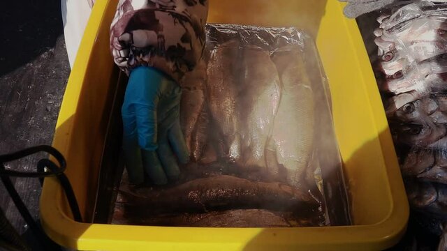 Smoked Omul for Sale at Fish Market in Listvyanka Settlement by Baikal Lake, Russia