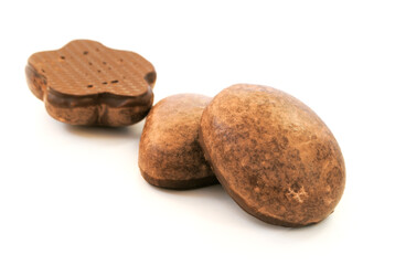 Chocolate gingerbread cookies isolated on white