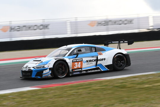 Scarperia, 25 March 2021: Audi R8 LMS GT3 of Car Collection Motorsport Team driven by Kirchhoff-Edelhoff-Grimm in action during 12h Hankook Race at Mugello Circuit in Italy.