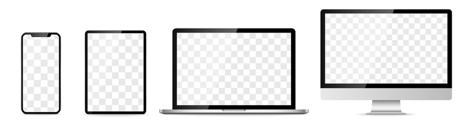 Device screen set - laptop smartphone tablet computer monitor. Vector - 425633144