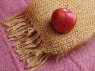 beige hand-knitted scarf with wool lining
