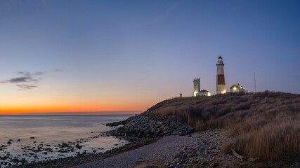 Panorama of Montauk coastline at dawn in New York