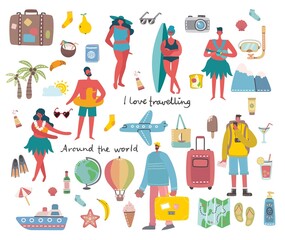 Set of different vector summer people and icons