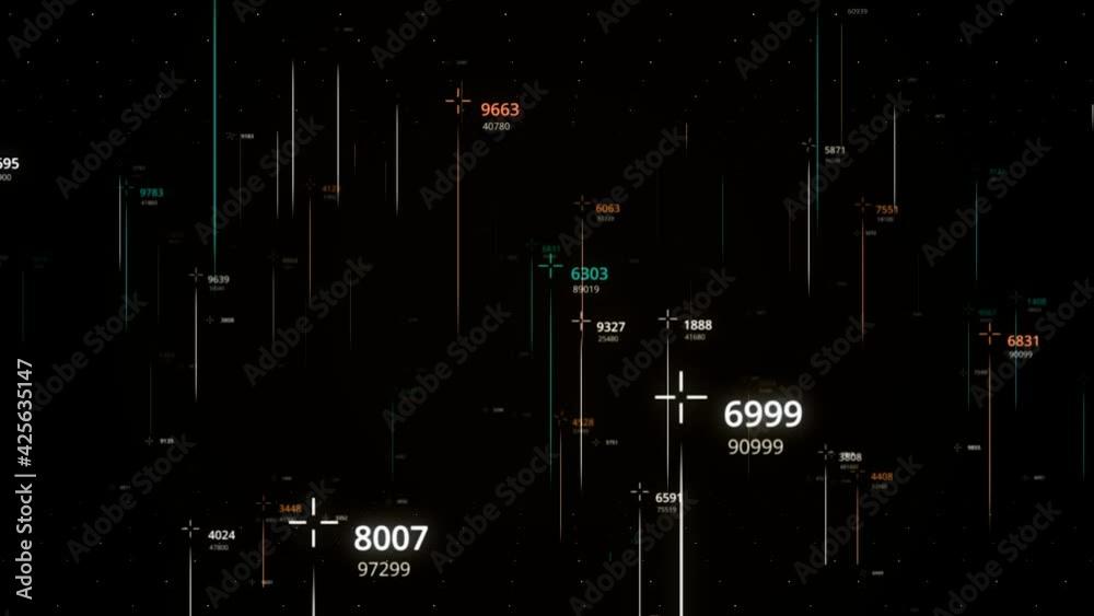 Poster lines with numbers in cyberspace. animation. abstract multi-colored lines move with changing numbers