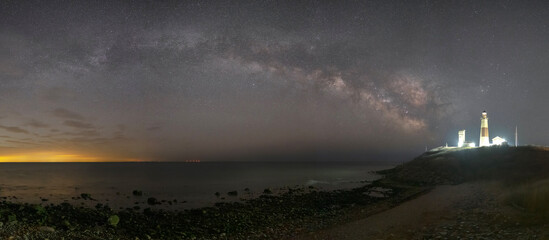 Milky Way Galaxy panorama from Montauk Lighthouse in New York 