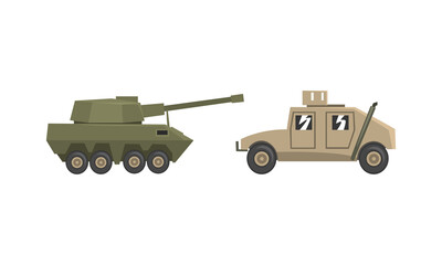 Naklejka premium Armored Army Machines Set, Heavy Special Transport Flat Vector Illustration