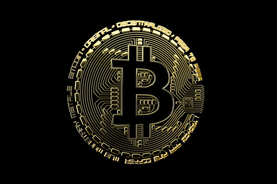 Cryptocurrency. Image of bitcoin on a black background. 3D render