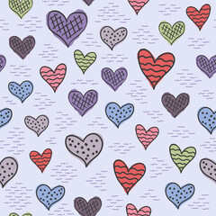Seamless patterns with hand-drawn hearts. Background with hearts in the Scandinavian style