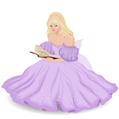 Princess reading a book. Vector art