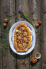 Mazurek with nuts and raisins - traditional Polish cake baked for Easter
