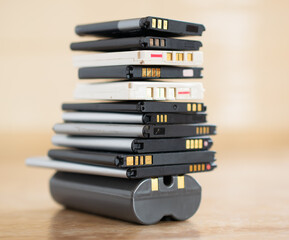cell phone batteries. stacked. battery recycling. recovery of copper, gold, lithium