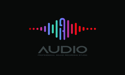 DJ Dance Party Logo, Recording Studio Emblem, Audio Wave and Light Dark Gradient Background