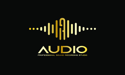DJ Dance Party Logo, Recording Studio Emblem, Audio Wave and Light Dark Gradient Background