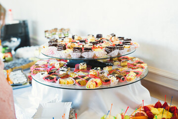 Delicious wedding reception candy bar dessert table