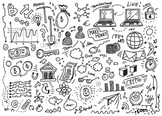 Bitcoin hand drawn vector doodle set © katarinalas