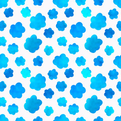 Fototapeta na wymiar Seamless pattern abstract blue watercolor flowers on white