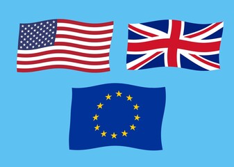 Flags of USA, UK and EU