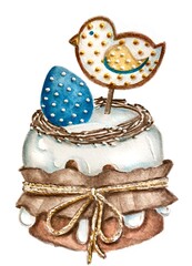 Watercolor drawing painting sketch of easter cake kulich