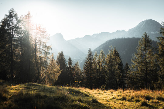 Colorful sunset in Austrian alps