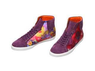 Pair of colorful stylish sneakers isolated on white