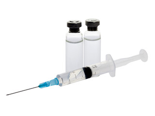 Close-up medical syringe and vials with medicine for injection
