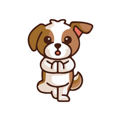 Dog. Happy dog ​​standing on one leg. Animal logo.
Vector isolated picture on a white background.