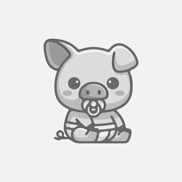 Child Pig. Chinese New Year.Pig.Happy pig. Animal logo.
Vector isolated picture on a white background.