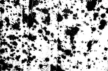 Abstract white concrete wall or floor with black paint blotches, cracks
