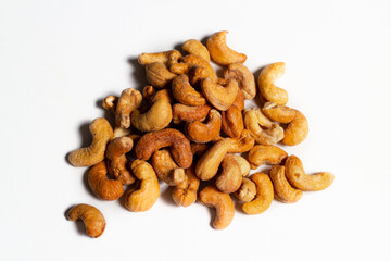 Cashew nut isolated on a white background. Top View and selective focus