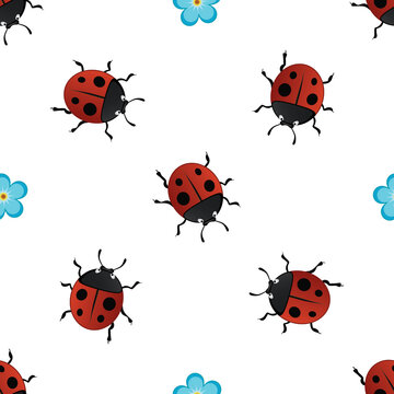 vector summer seamless pattern with red ladybirds-02