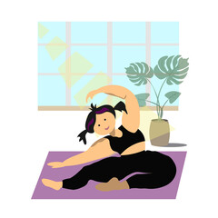 Girl sitting on the mat doing yoga