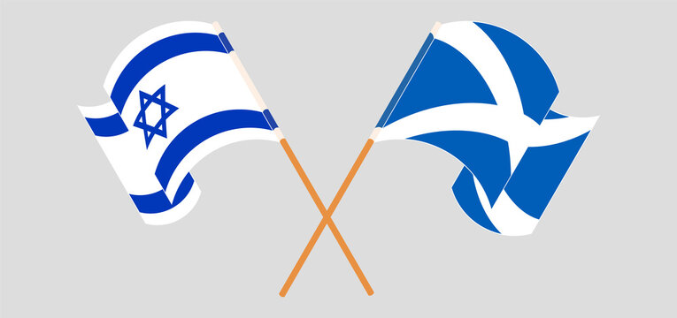 Crossed and waving flags of Israel and Scotland